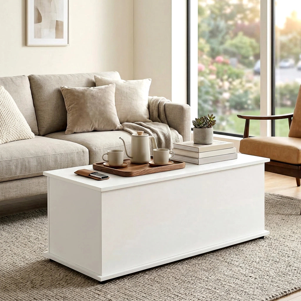 Cassapanca Contenitore in Legno ¨C Minimal ¨C Bianco 100x40x40cm
