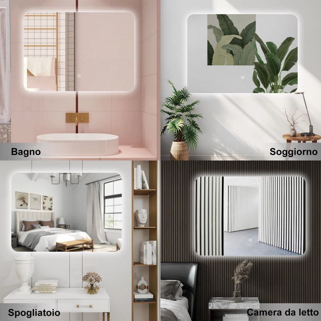 AICA Specchio da bagno 100 x 70 cm, dimmerabile, interruttore touch, Funzione Memoria