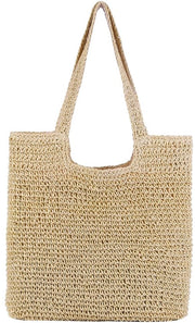Borsa da spiaggia per donne, borsa da spiaggia estiva con chiusura a raccatto, borsa da spiaggia in paglia intrecciata per viaggi e shopping al mare, beige