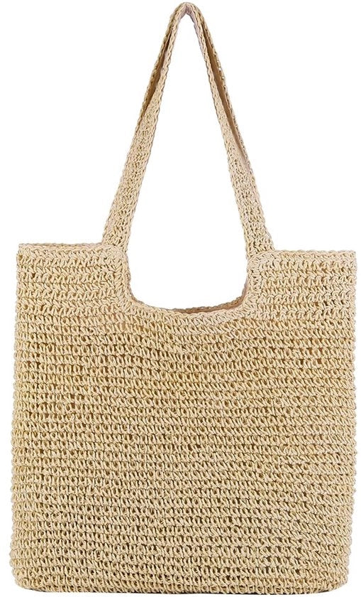 Borsa da spiaggia per donne, borsa da spiaggia estiva con chiusura a raccatto, borsa da spiaggia in paglia intrecciata per viaggi e shopping al mare, beige