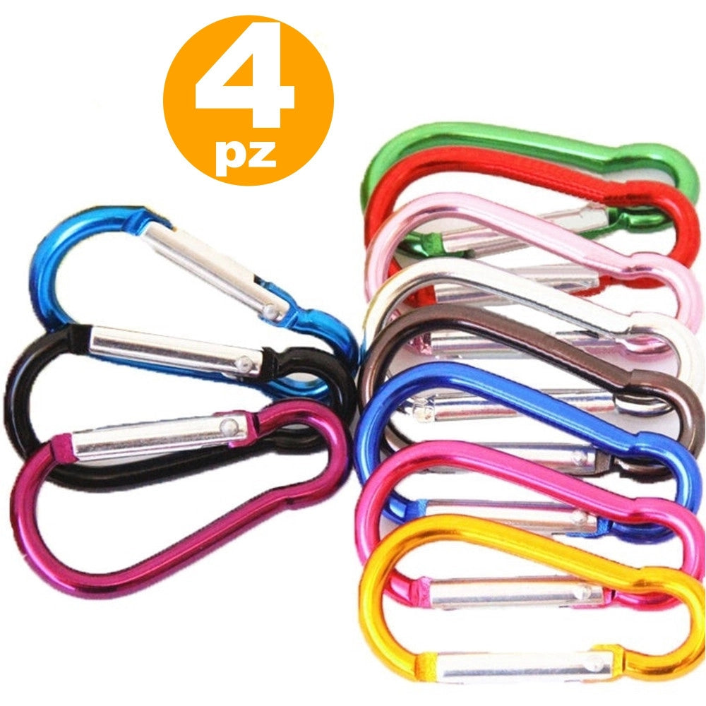 Trade Shop - 4 Moschettoni 50-60-70-80mm Clip Portachiavi Porta Chiavi In Alluminio C/ Gancio -