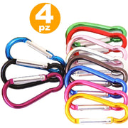 Trade Shop - 4 Moschettoni 50-60-70-80mm Clip Portachiavi Porta Chiavi In Alluminio C/ Gancio -