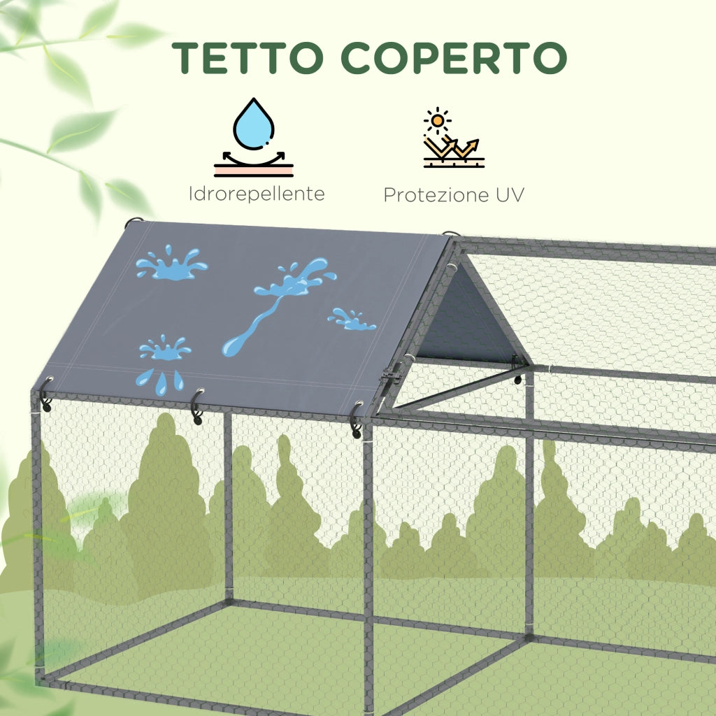 Gabbia per Animali in Acciaio con Tetto in Tessuto ¨C zephmum ¨C 198x100x120 cm Verde Argento