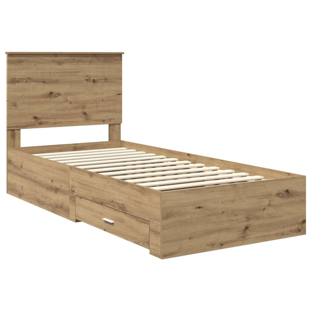 Letto singolo | Letto per adulti | Struttura del letto con testiera Rovere artigianale 90 x 190 cm