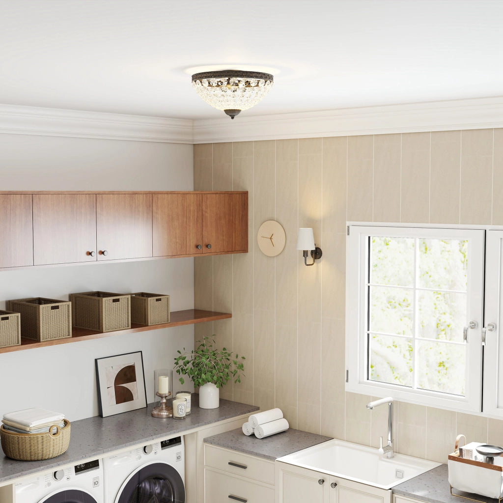 Lampada a Soffitto Vintage con Perline di Cristallo ¨C zephmum ¨C Nero 2xE14 40W