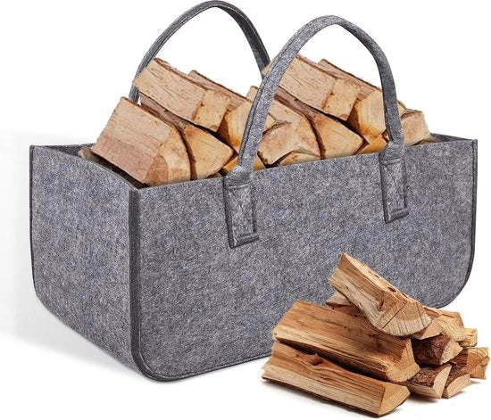 Opvolutore di legno per la raccolta - Borsa di stoccaggio pieghevole con maniglia - Grande borsa per la spesa - Cassa di legno 50 x 25 x 25 cm - Grigio - Multifunzionale - Cassa per giornali