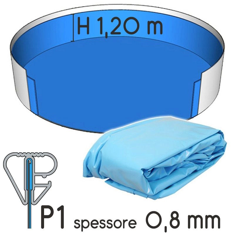 Liner Per Piscina A Forma Circolare  6,40 X H. 1,50 M Sabbia - Attacco P3 - Spessore 0,80 Mm Colore: Azzurro, Tipo attacco: P1, Altezza: 1.20 m