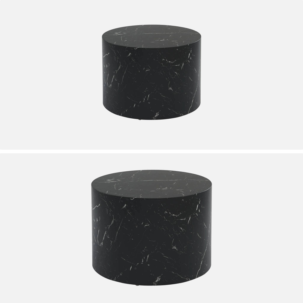 Set di 2 tavolini rotondi con effetto marmo, nero