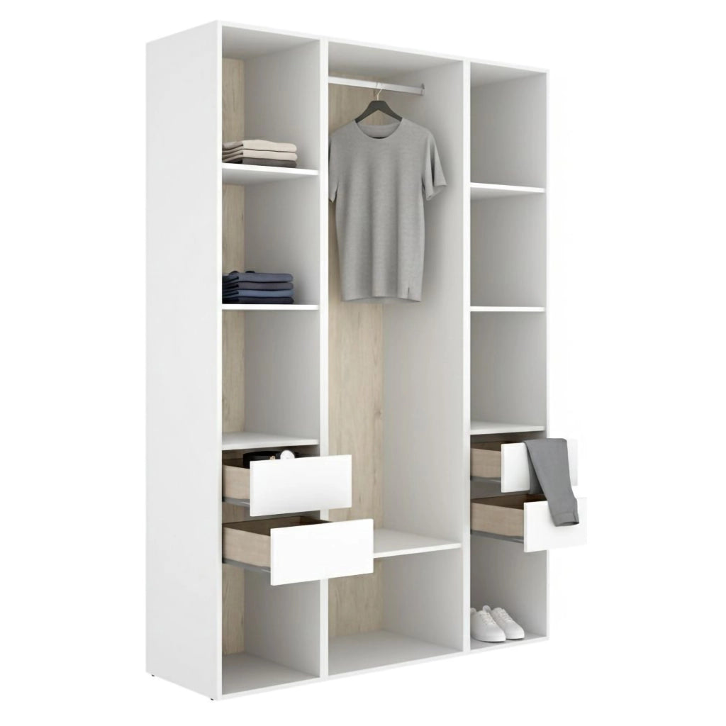 Armadio Camera da Letto Bellwood, Guardaroba Grande 7 Ripiani, 45x205h cm Bianco