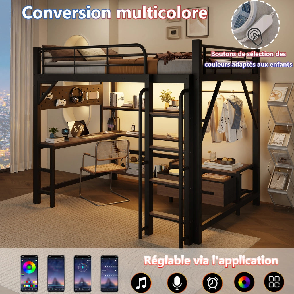 letto a castello mdf metallo nero 140 x 200 cm