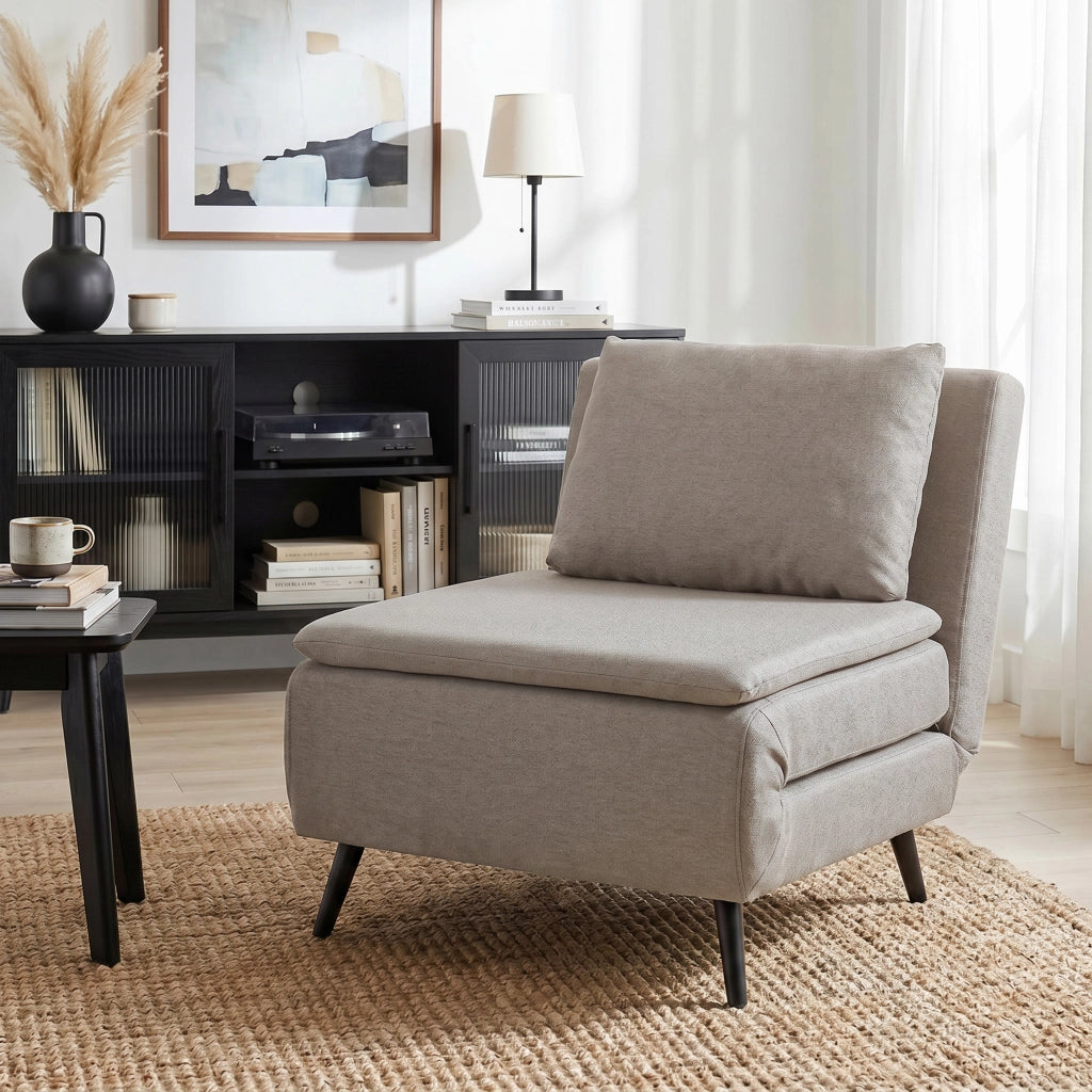 Divano Letto 1 Posto ¨C Minimal ¨C Marrone Chiaro con Cuscino e Dossier Regolabile