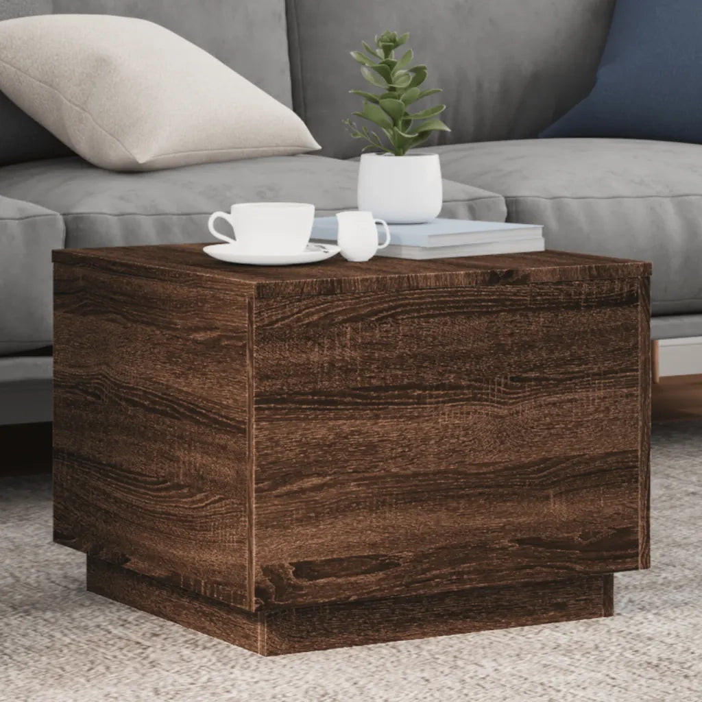 Tavolino da Salotto con Luci LED-Tavolino da soggiorno Rovere Marrone 50x50x40 cm 761553