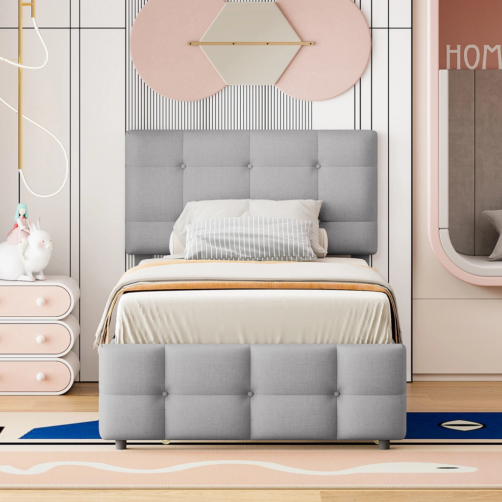 letto imbottito lino grigio 90 x 200 cm