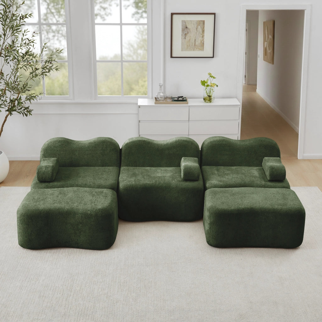 Divano Modulare 3 Posti U con Ottomans ¨C MINIMAL ¨C Verde, Tessuto, Braccioli Mobili