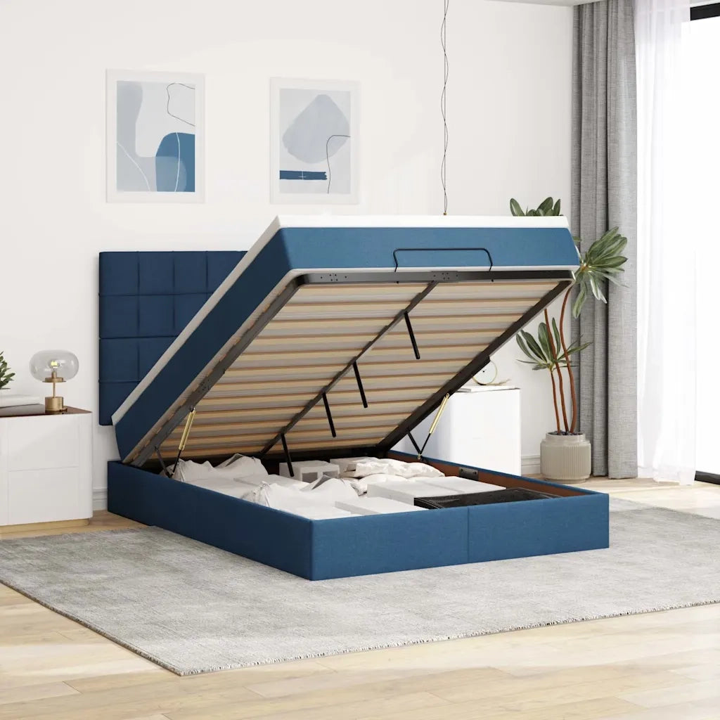 Struttura Letto Pouf con Materasso Blu 140x190 cm in Tessuto 3314009