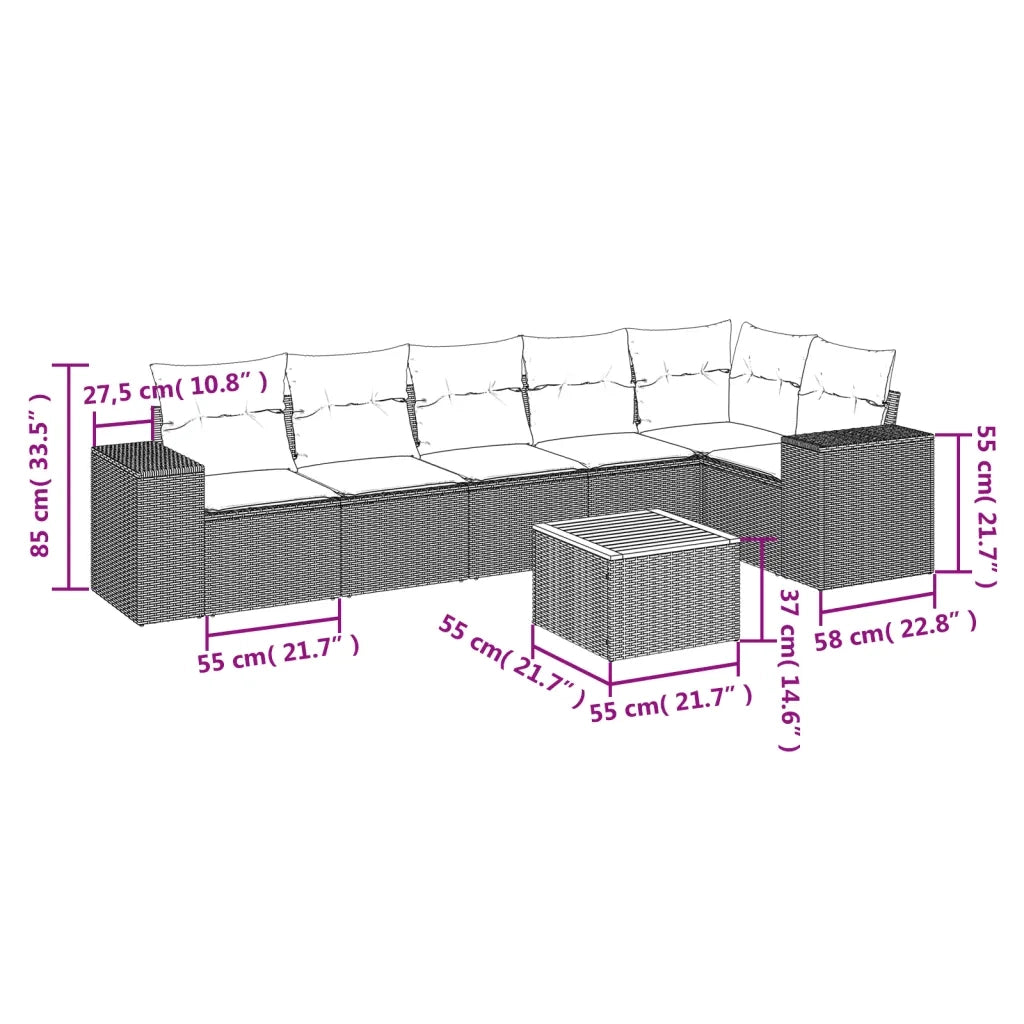 Set Divani da Giardino 7 pz con Cuscini Beige in Polyrattan