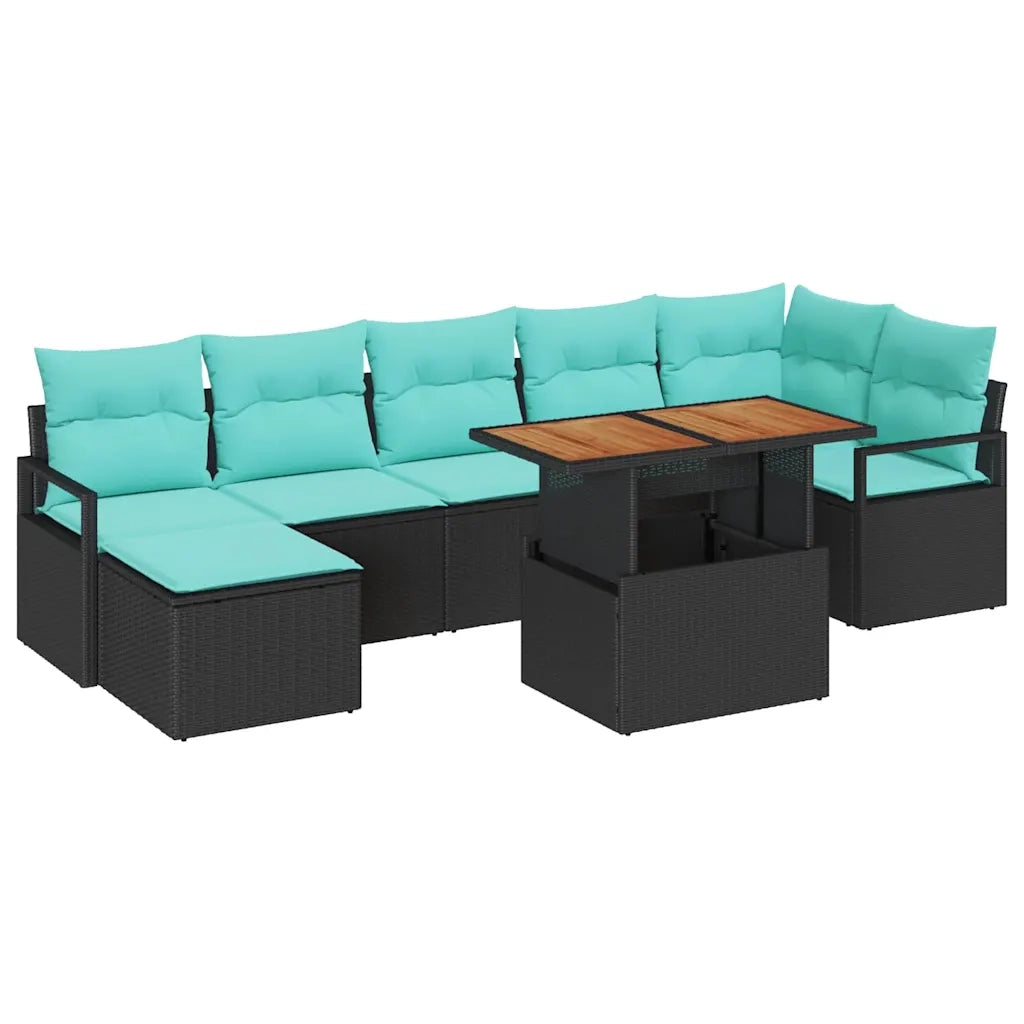 Set da Pranzo per Giardino con cuscino 8 pcs Nero e Verde acqua 3349745