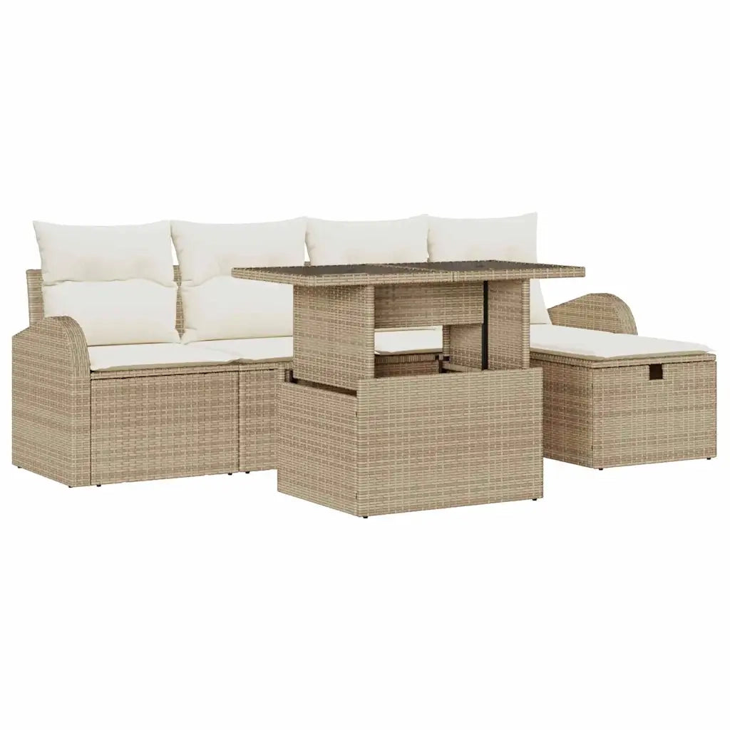 Set Divano da Giardino con cuscino 6 pcs Beige Poly Rattan 3361080