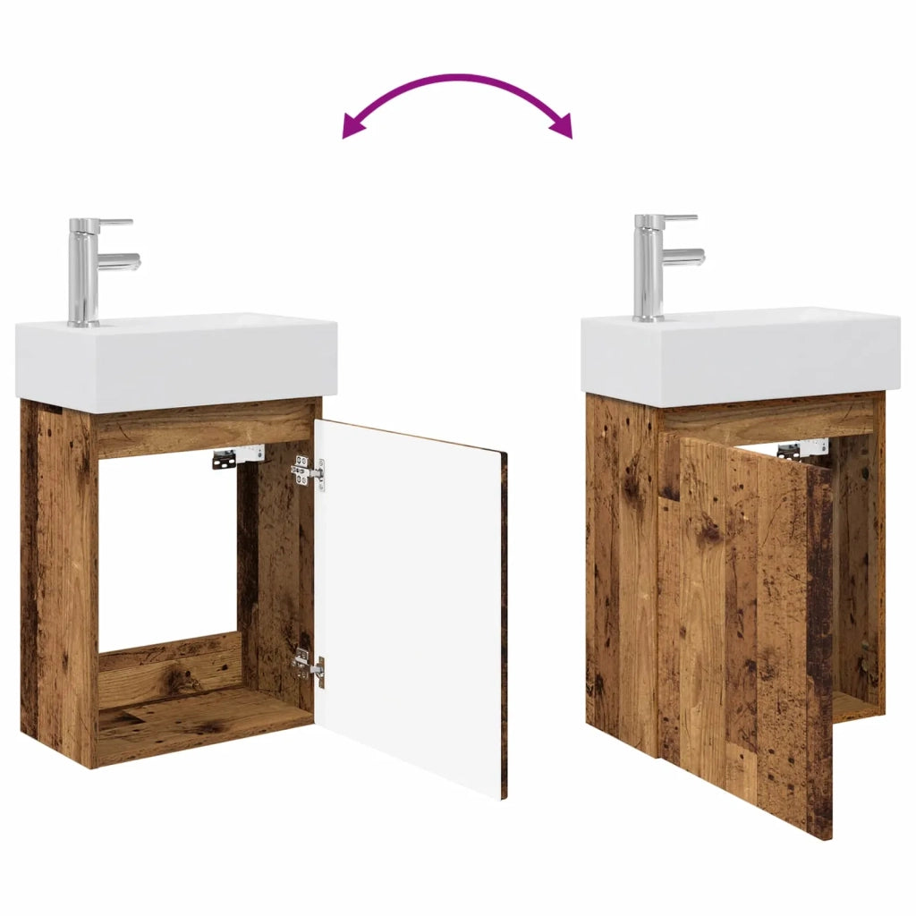 Mobile Bagno | Armadio da bagno con rubinetto Legno antico 45,5 x 22,5 x 84 cm