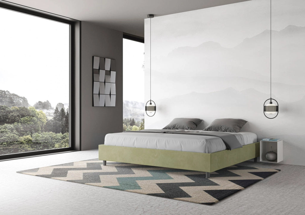 BS COM Letto matrimoniale king size con rete imbottito 200x210 microfibra tè verde