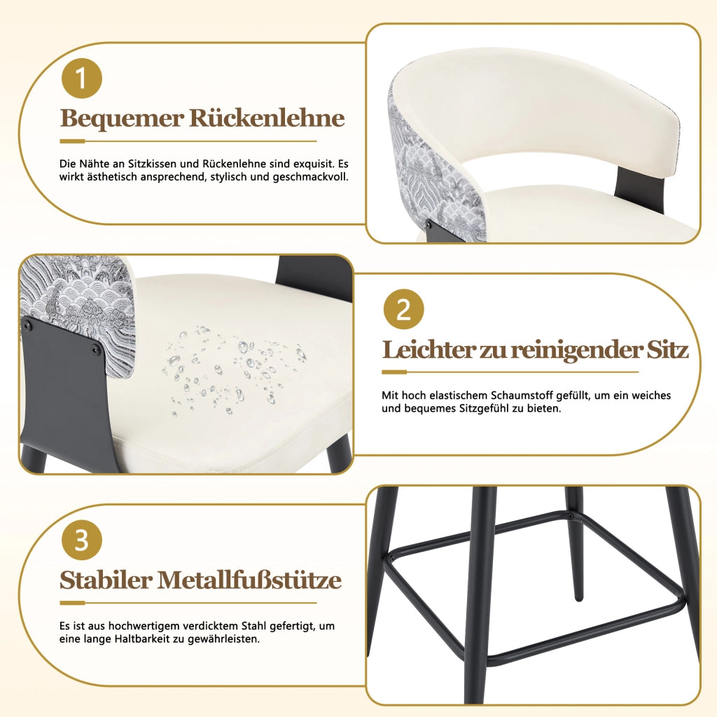 Set di 2 sgabelli da bar con schienale, sgabelli da cucina moderni, seduta in similpelle, struttura in metallo, poggiapiedi stabile, design ergonomico