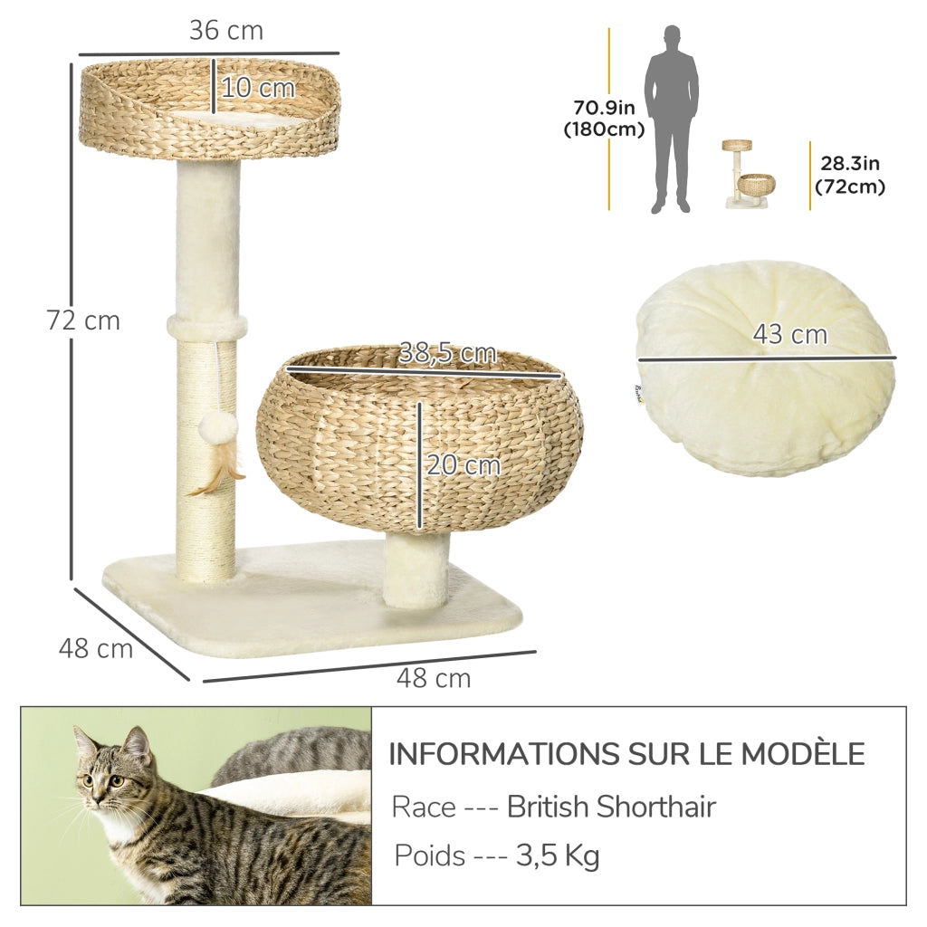Tiragraffi per gatti con piattaforma e nicchia ¨C Minimal ¨C 72 cm