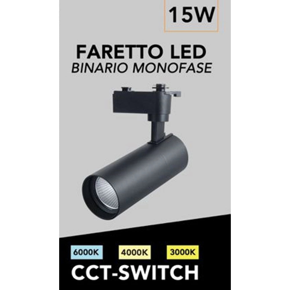 Trade Shop - Faretto Led 15w Orientabile Per Binario Monofase Direzionabile Cct Switch Ip20 Fm-15w-3c - Nero