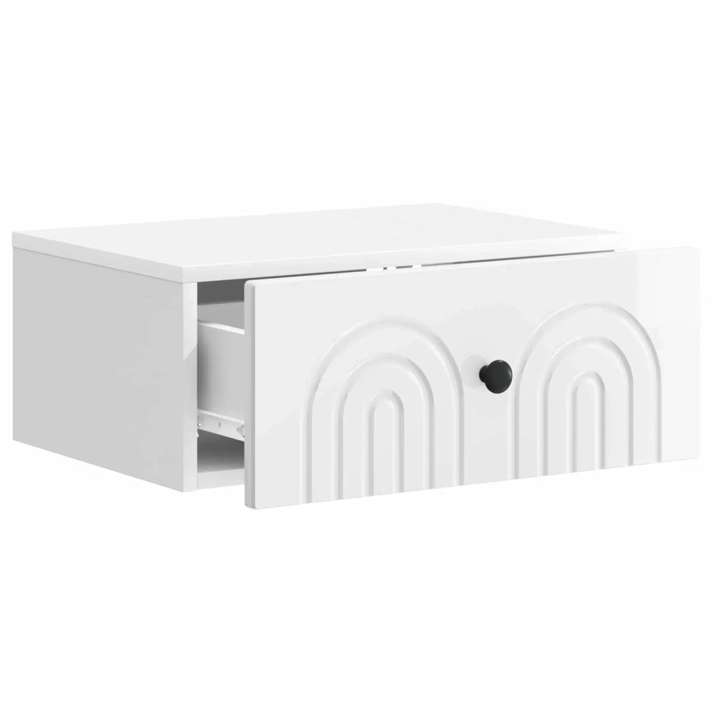 Comodino | Armadio da Notte | Mobiletto da notte a muro Bianco Lucido 49 x 34,5 x 20 cm