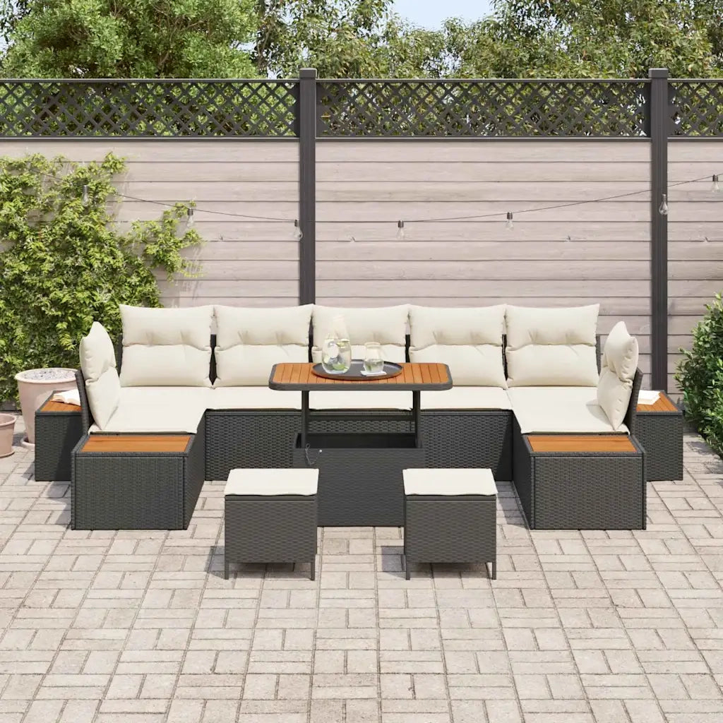 Set Divano da Giardino con cuscino 10 pcs Nero Poly Rattan 3364850