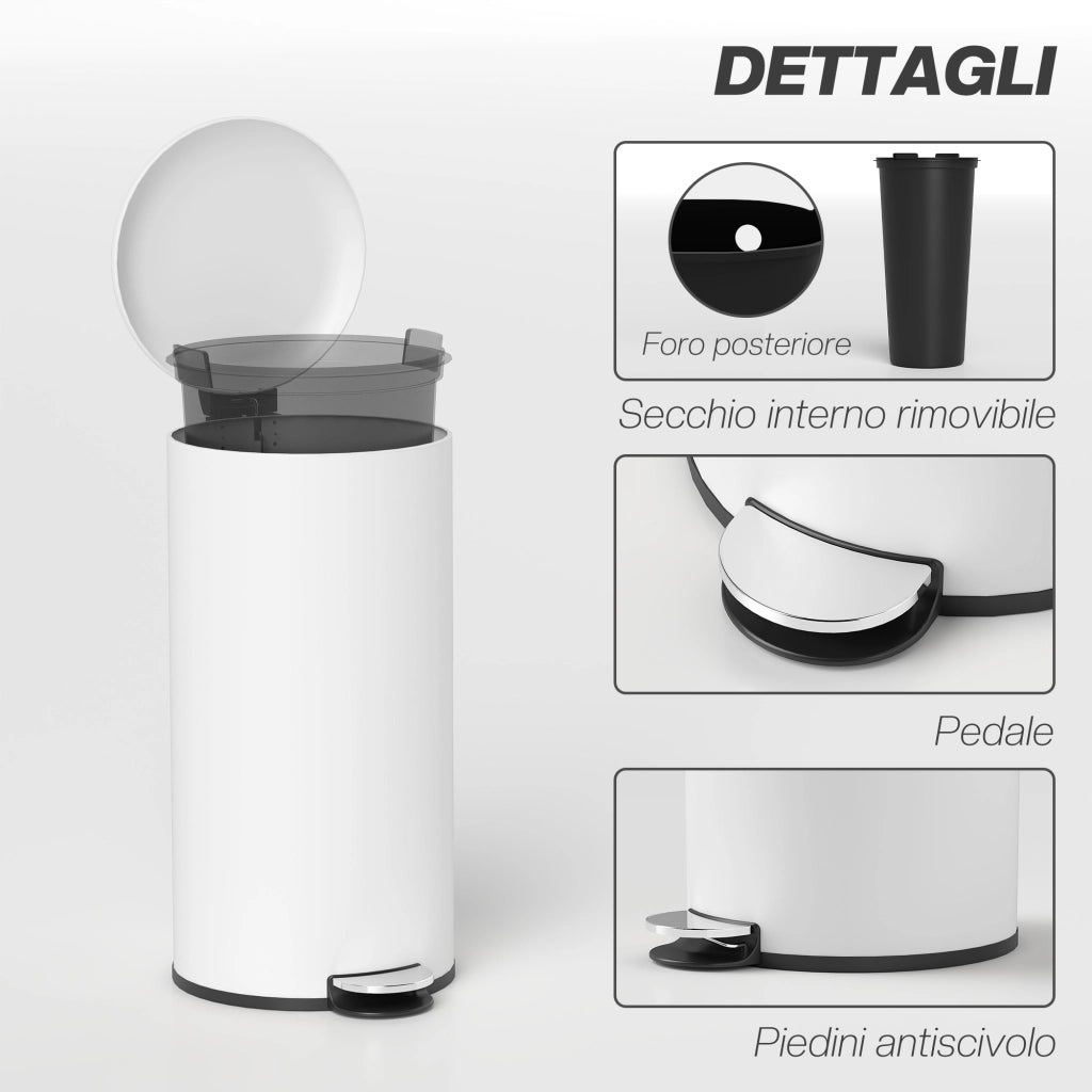 Pattumiera a Pedale 30L ¨C Xylo ¨C Metallo PP Bianco Crema 36x30x63.5cm