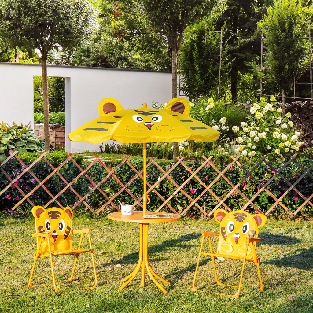 Set Giardino Bambini 4 Pezzi ¨C Xylo ¨C Tavolo Rotondo 2 Sedie Ombrellone Acciaio Tessuto Oxford Giallo