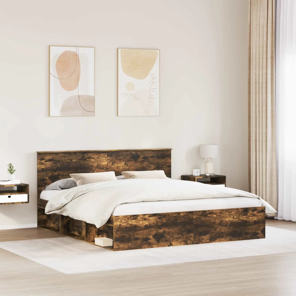 Struttura del letto-Giroletto Rovere fum¨¦ 200 x 200 cm Legno multistrato 671748