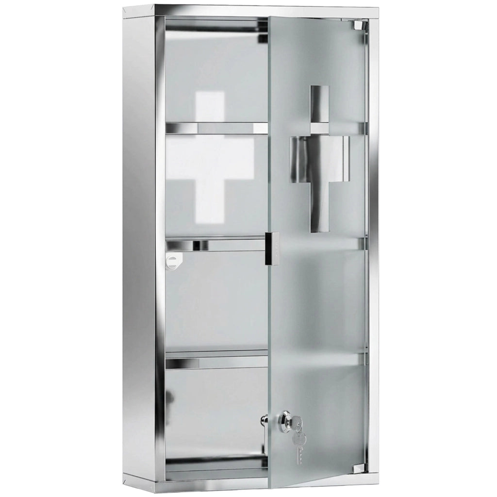 Armadietto Medicinale Cassetta Porta Medicina a Quattro Ripiani in Acciaio Inox 30 x 12 x 60cm