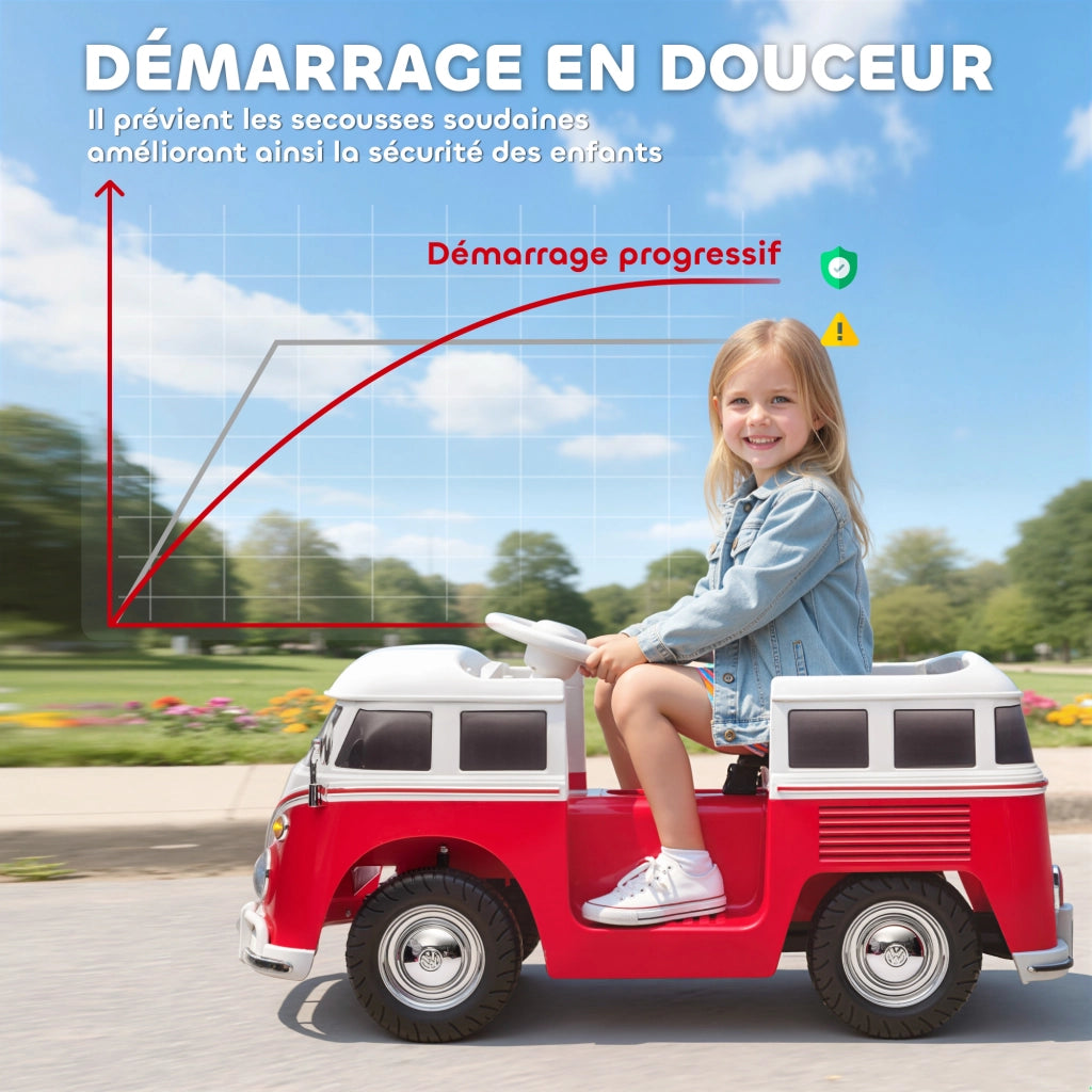 Auto elettrica per bambini Volkswagen T1 ¨C zephmum ¨C 89x49x41,5cm rosso