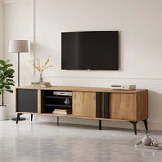 Cassettiera per TV marrone e nero in truciolare lunghezza 180 cm