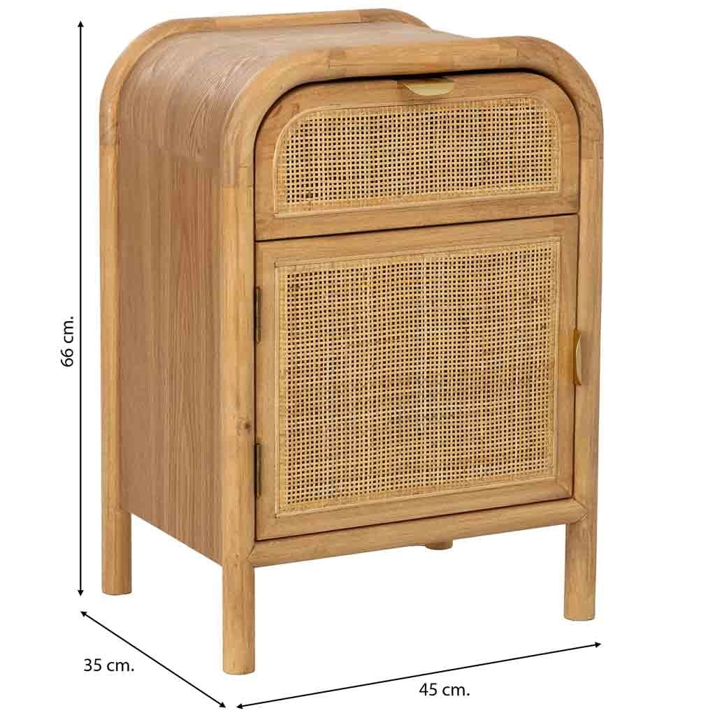 Comodino in legno e rattan marrone 45x35x66h cm