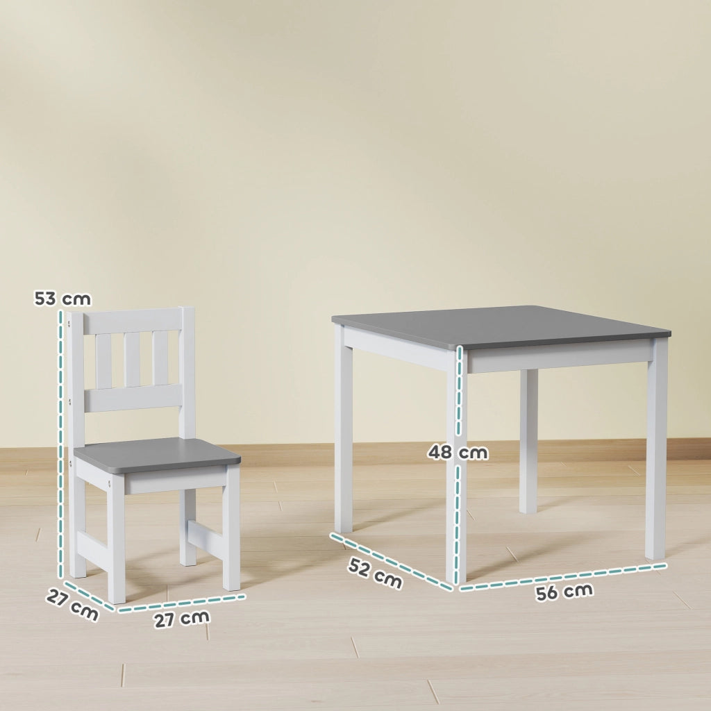 Set Sedie e Tavolo Bambini 3 Pezzi ¨C Minimal ¨C Legno Grigio e Bianco