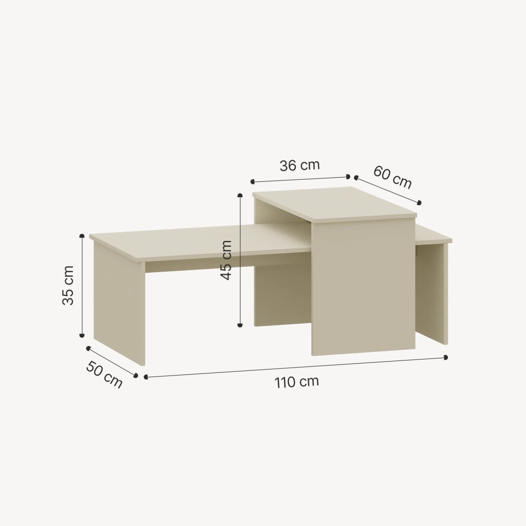 Set Sotapim di 2 Tavolini Rettangolari Componibili di Diverse Misure - Color Sabbia [en.casa]