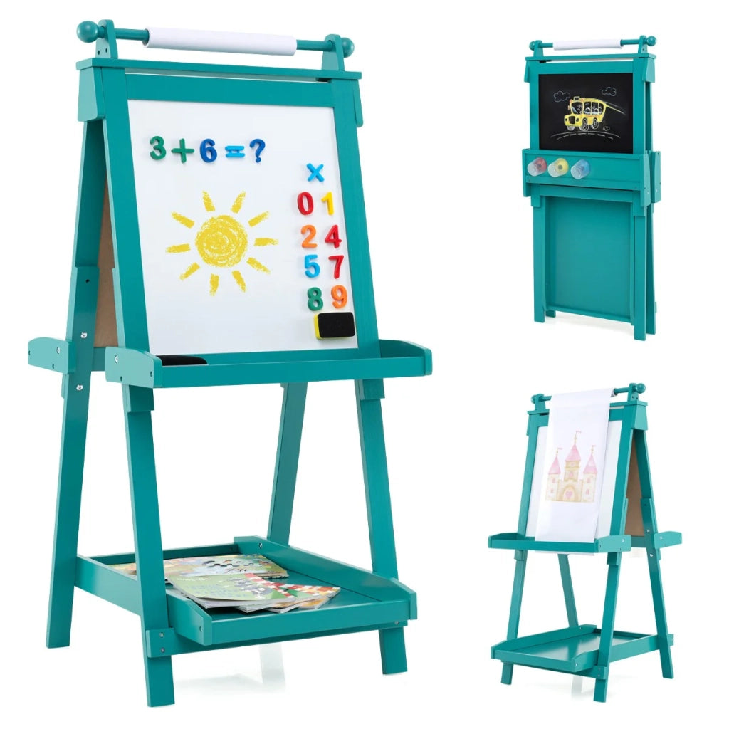 Cavalletto pieghevole per bambini altezza regolabile 55 x 66 x 106/116/126 cm sicurezza rinforzata pratico contenitore MDF verde 20_0019134