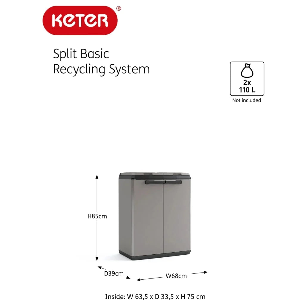 Armadio per Raccolta Differenziata 68x39x85 cm Keter Split Cabinet Basic Grigio