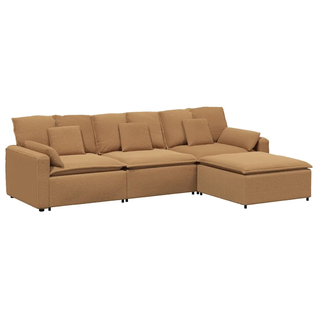 Divano Modulare con Poggiapiedi e Cuscini Beige 3321086