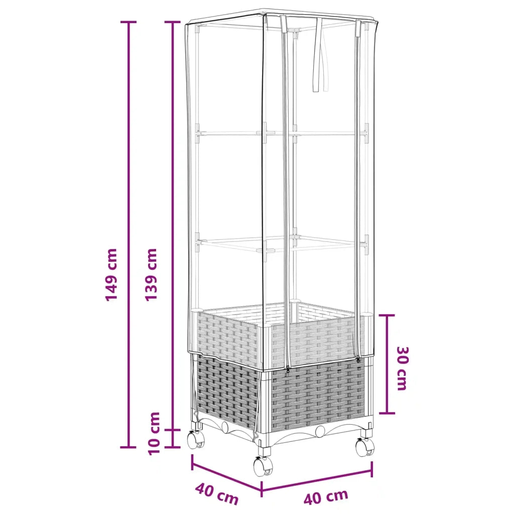 Vaso da Giardino con Copertura per Serra e Ruote Grigio Chiaro 3422932