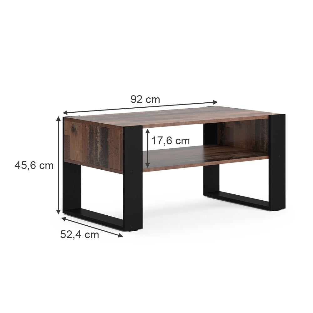 Vicco Tavolino da salotto Legno antico 92 x 52,4 cm con ripiano