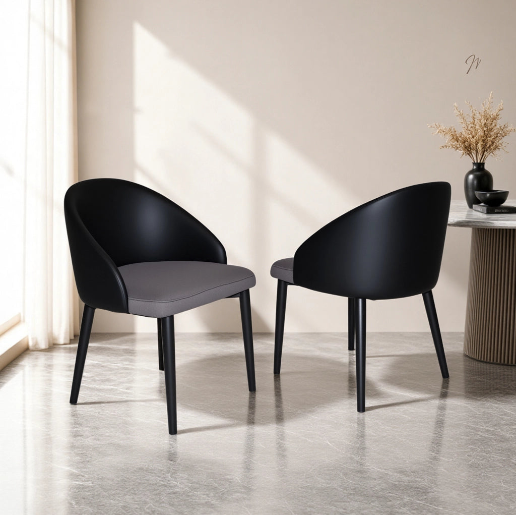 Set di 2 sedie da pranzo moderne con schienale ergonomico in PU nero; seduta in mesh grigio e struttura in acciaio; grigio