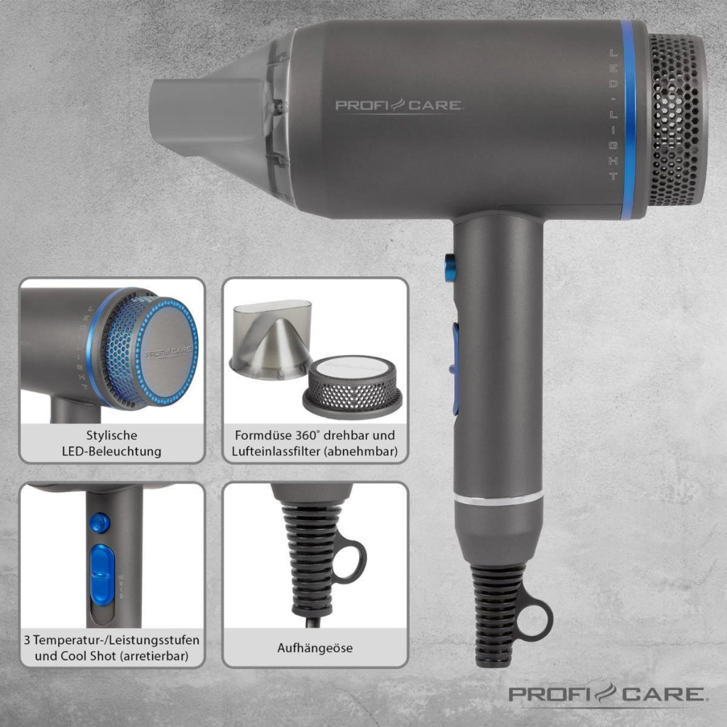 ProfiCare 330820 asciuga capelli 1800 W Blu, Grigio