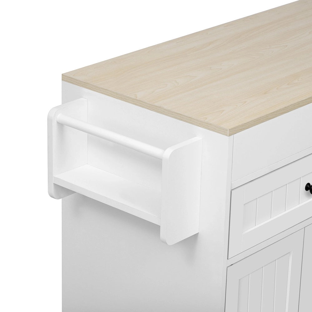 Isola Cucina su Ruote Allungabile con Piano e Cassetti ¨C Xylo ¨C Bianco/Naturale