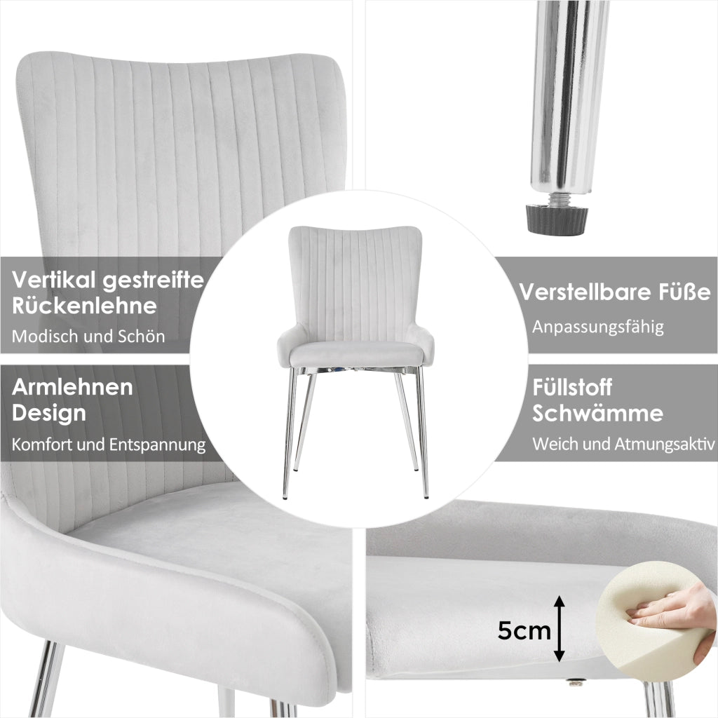 Set di 2 sedie da pranzo in velluto con gambe in metallo per soggiorno grigio