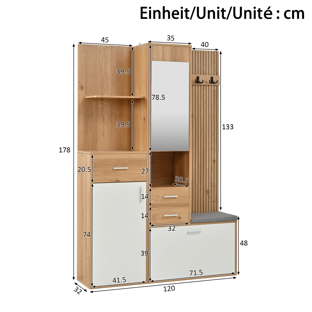 Mobile ingresso con anta; cassetti; specchio e LED per ingresso 120×32×178 cm