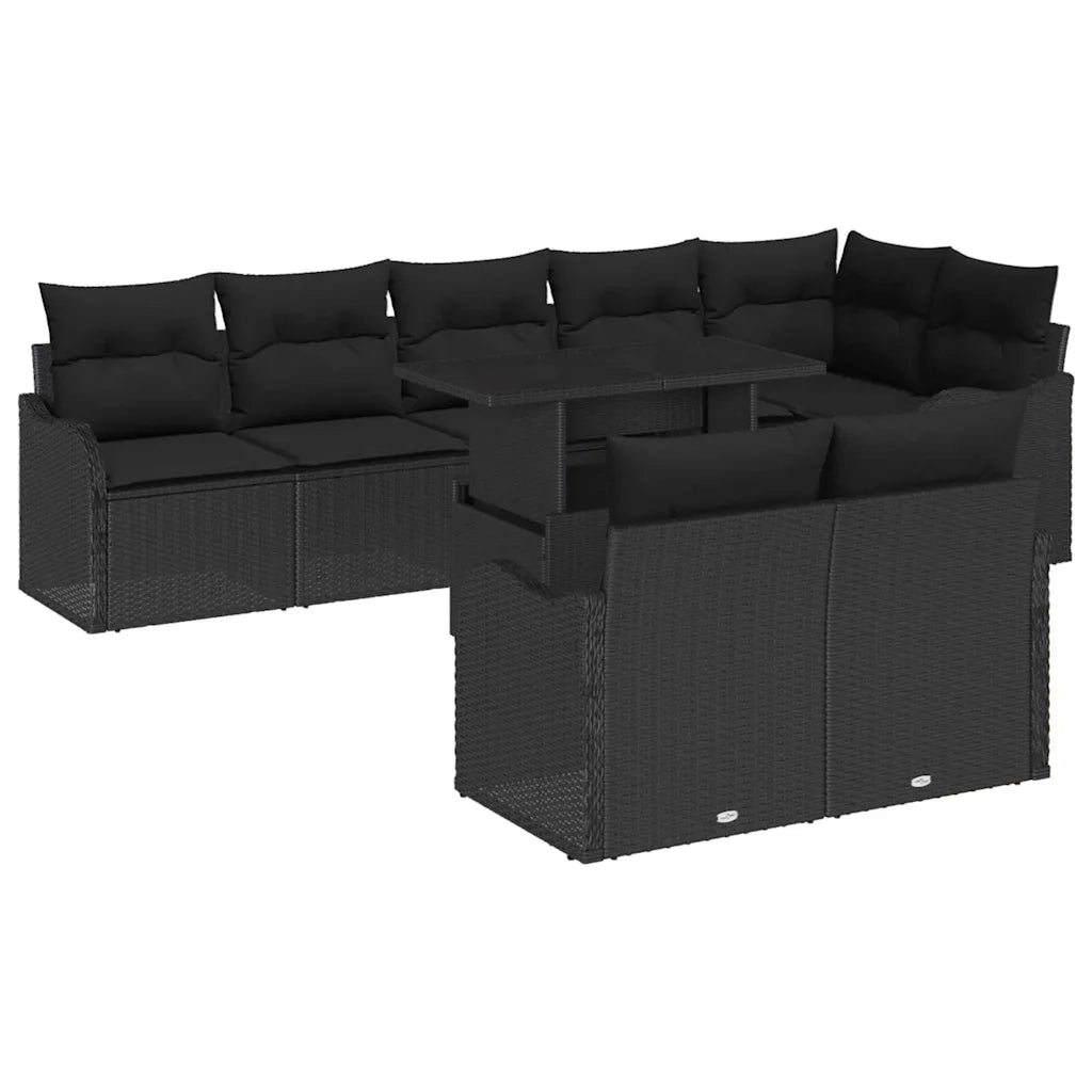 Set Divano da Giardino 9 pcs Nero Rattan in Polipropilene