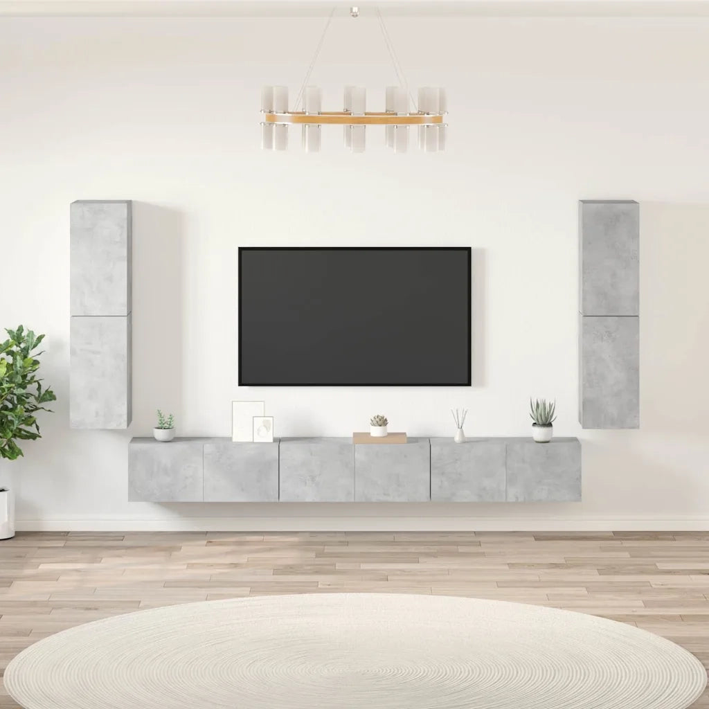 Set di Mobili Porta TV 7 pz | Armadietto TV | Mobile Porta TV Grigio Cemento in Legno Multistrato